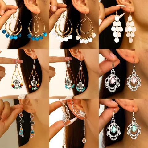 Boheems Meerlaagse Waterdruppel Schelp Oorbellen Vakantie Stijl Kralen Kwastje Hanger Oorbellen Voor Vrouwen Lange Franje Oorbellen Sieraden