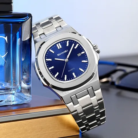 Orologio al Quarzo da Uomo Business Cassa in Lega di Zinco Cinturino in Acciaio Inossidabile Impermeabile Luminoso Calendario Ottagonale