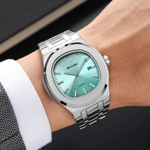 Orologio al Quarzo da Uomo Business Cassa in Lega di Zinco Cinturino in Acciaio Inossidabile Impermeabile Luminoso Calendario Ottagonale