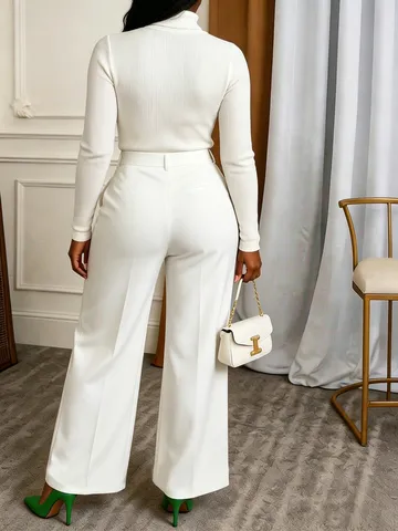 Pantaloni da Abito a Gamba Larga a Vita Alta da Donna Pantaloni Dritti Larghi Casual Tinta Unita Taglie Forti Poliestere Giuntato