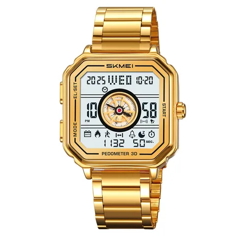 Orologio Digitale da Uomo Quadrato alla Moda Con Pedometro 3D Multifunzione Sport Orologio Elettronico Cassa in Lega di Zinco Cinturino in PU Acciaio Inossidabile Impermeabile