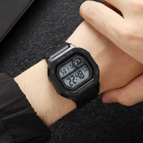Orologio Sportivo Digitale Impermeabile Quadrato da Studenti Orologio Elettronico Multifunzionale All aperto Con Retroilluminazione EL Sveglia Conto Alla Rovescia Doppio Orario