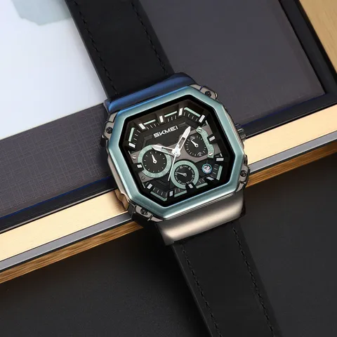 SKMEI Orologio al Quarzo Multifunzione da Uomo Business Impermeabile Cinturino in Pelle Silicone Moda Casual Calendario