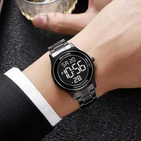 Orologio Digitale da Uomo Alla Moda Con Cinturino in Acciaio Inossidabile Cassa Rotonda in Lega di Zinco Multifunzione Impermeabile Retroilluminazione Calendario
