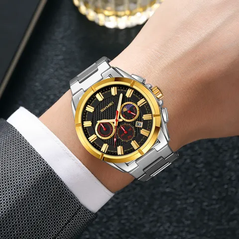 Orologio da Polso da Uomo Business Lusso al Quarzo Cinturino in Acciaio Inossidabile Cassa in Lega di Zinco Luminoso Impermeabile Calendario