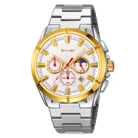 Orologio da Polso da Uomo Business Lusso al Quarzo Cinturino in Acciaio Inossidabile Cassa in Lega di Zinco Luminoso Impermeabile Calendario