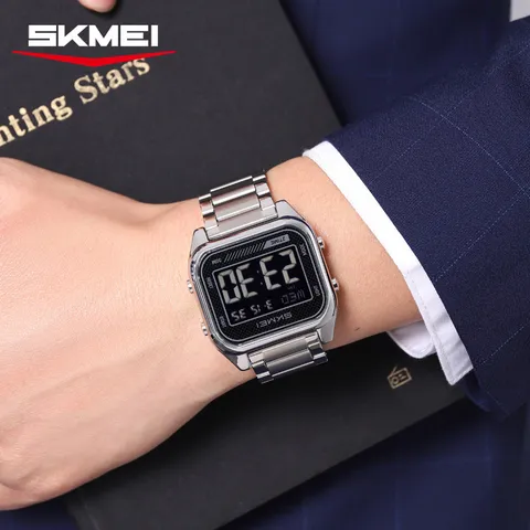 Orologio Digitale da Uomo Quadrato in Acciaio Inossidabile e Lega di Zinco Multifunzione Impermeabile Luminoso Cronografo Elettronico da Polso Business