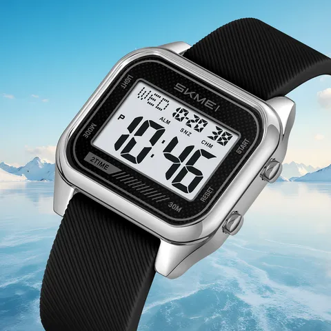 Orologio Sportivo Digitale da Uomo Impermeabile Quadrante Quadrato Luminoso Orologio da Polso Doppio Orario Sveglia Cronografo Cinturino in Silicone