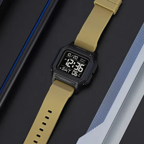 SKMEI Orologio Digitale da Uomo Sportivo da Esterno Impermeabile Cassa Quadrata Cinturino in Silicone Cronografo Multifunzione Luce EL