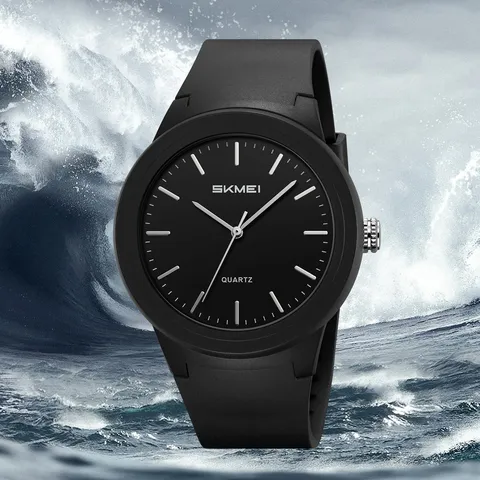 SKMEI Men's Fashion Casual Quartz Watch Minimalist TPU Strap Waterproof Students Analog Wristwatch Round ABS Case Watch