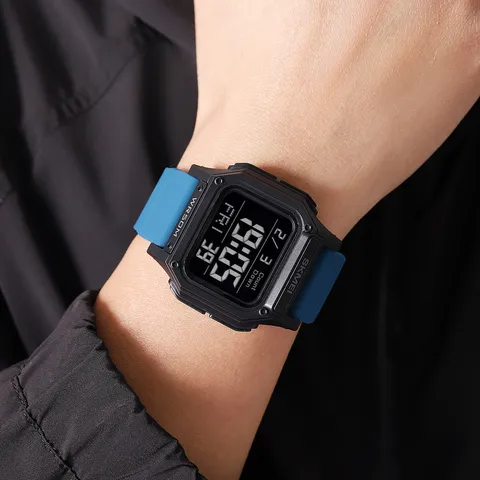 SKMEI Orologio Digitale da Uomo Sportivo da Esterno Impermeabile Cassa Quadrata Cinturino in Silicone Cronografo Multifunzione Luce EL