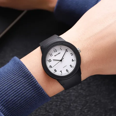 SKMEI Men's Fashion Casual Quartz Watch Minimalist TPU Strap Waterproof Students Analog Wristwatch Round ABS Case Watch