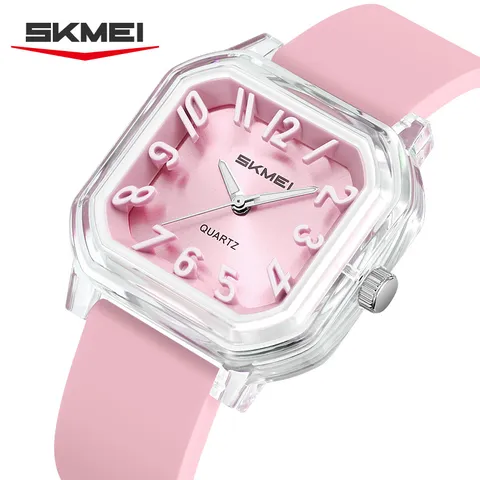 Orologio al Quarzo SKMEI con Cassa Trasparente per Uomo Donna Studente Cinturino in Silicone Quadrante Quadrato Impermeabile 30M Orologio da Polso Casual Coppia