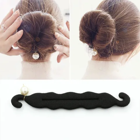 Elegant Black Fabric Hair Bun Maker Tool With Large Artificial Pearl Wave Design Styling Hair Curler For Women Hair Accessory