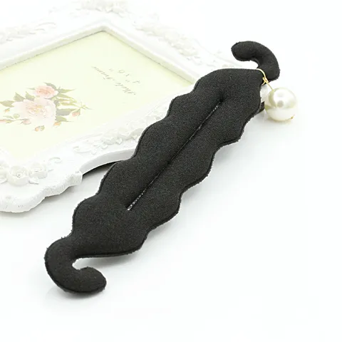 Elegant Black Fabric Hair Bun Maker Tool With Large Artificial Pearl Wave Design Styling Hair Curler For Women Hair Accessory