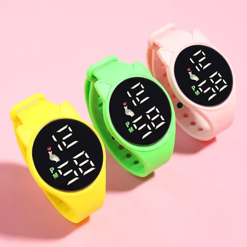 Orologio Digitale LED Orecchie di Gatto Cinturino in Silicone Impermeabile Touch Screen Motivo Cuore Orologio Elettronico