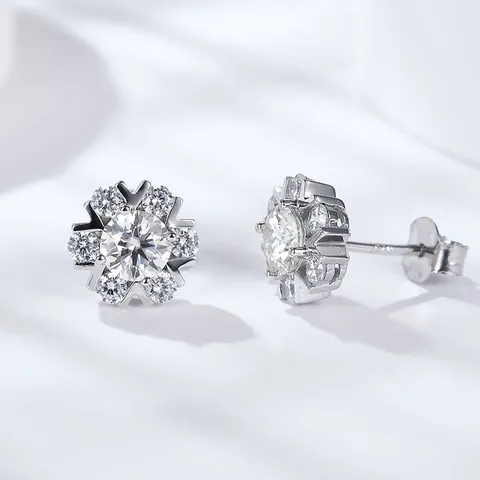 Moissanite Snowflake Stud Earrings 925 Sterling Silver Minimalist Korean Style Sparkling Jewelry Gift For Women