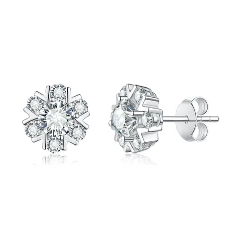 Moissanite Snowflake Stud Earrings 925 Sterling Silver Minimalist Korean Style Sparkling Jewelry Gift For Women