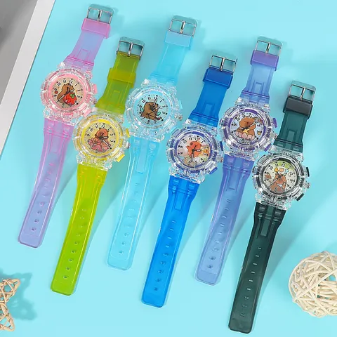 Simpatico Orologio al Quarzo per Bambini Cinturino in PVC Trasparente Luminoso Orologio da Polso per Studenti Modello Orso Capibara Regalo di Natale e Compleanno