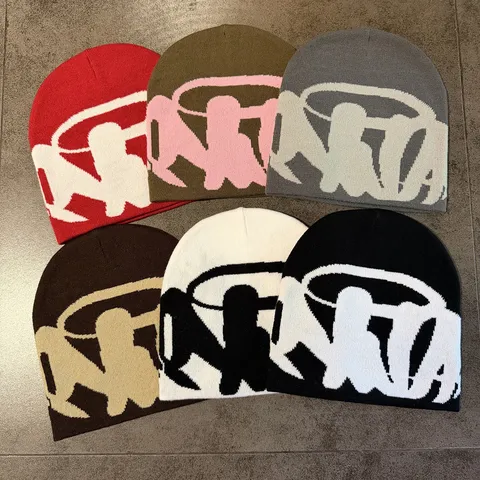 Streetwear Letter Jacquard Knit Beanie Unisex Autumn Winter Warm Brimless Acrylic Blend Cuff Short Skull Cap