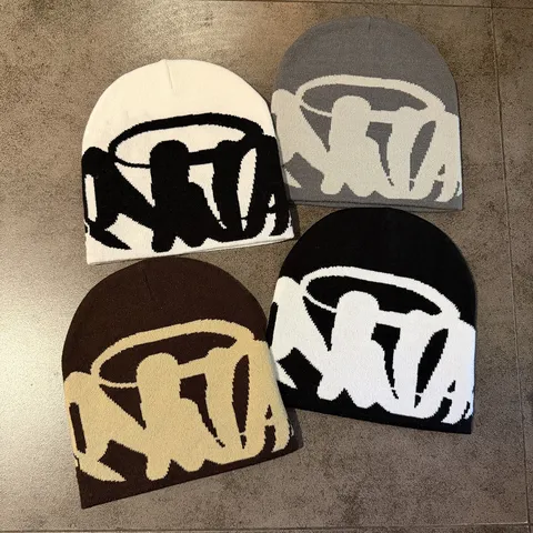 Streetwear Letter Jacquard Knit Beanie Unisex Autumn Winter Warm Brimless Acrylic Blend Cuff Short Skull Cap
