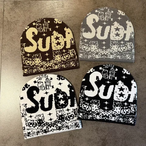 Halloween Skelett Stern Jacquard Strickmütze Für Herren Damen Winter Warm Hip Hop Totenkopf Kappe Y2K Streetwear Grafik Mütze