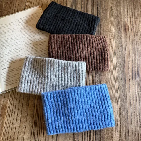 Minimalist Wool Blend Solid Knit Headband For Women Autumn Winter Wide Brim Ear Protection Elastic Soft Warm Ribbed Hairband Accessories
