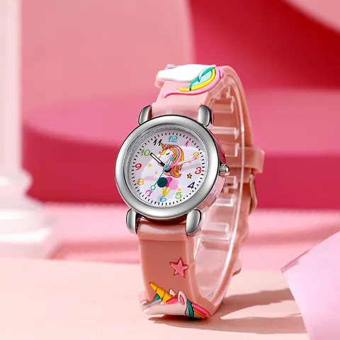 Kids Quartz Watch Cute 3D Cartoon Unicorn Design PVC Strap Waterproof Children Student Wristwatch Girl Boy Gift