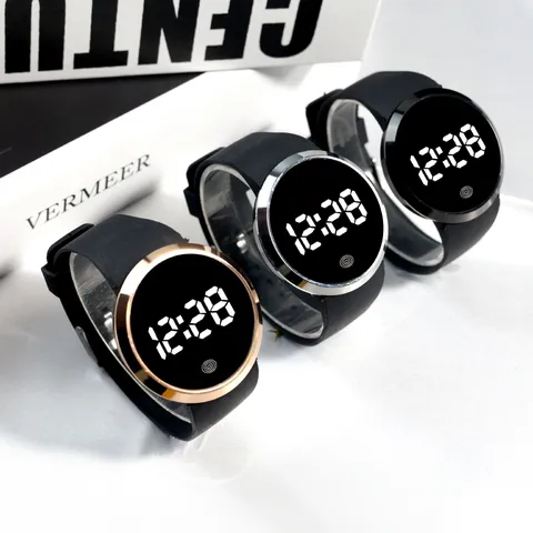 Mode Jugendliche LED Digitaluhr Rund Touch Control Sportuhr Silikonarmband Elektronische Uhr Für Schüler Lässige Armbanduhr