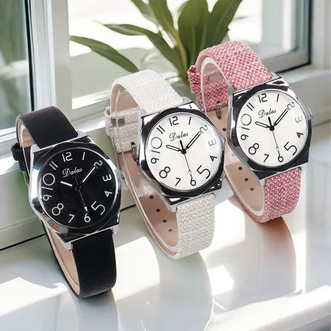 Montre à Quartz Décontractée avec Bracelet en Toile Respirante Boîtier Rond en Alliage Brossé Montre-Bracelet Analogique pour Étudiants Filles Femmes Cadeau Bijoux Quotidien