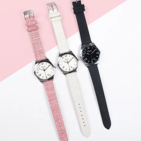 Montre à Quartz Décontractée avec Bracelet en Toile Respirante Boîtier Rond en Alliage Brossé Montre-Bracelet Analogique pour Étudiants Filles Femmes Cadeau Bijoux Quotidien