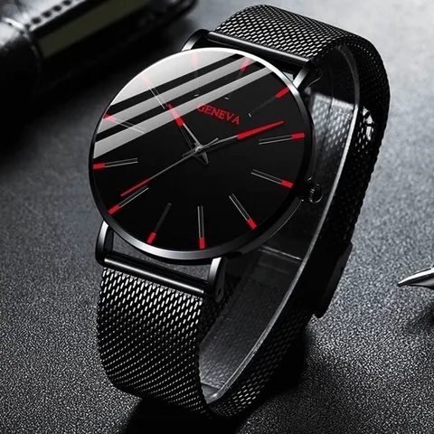 Mode Genf Herren Damen Business Quarzuhr Einfache Mesh Leder Armband Leuchtzeiger Luxus Paar Armbanduhr Elegante Zeitmesser