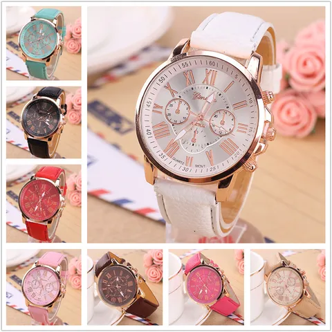 Geneva Damen Quarzuhr Mode Drei Augen Römische Ziffern Zifferblatt PU Lederarmband Leuchtende Armbanduhr Lässig Elegante Kleid Uhr Für Damen Geschenk