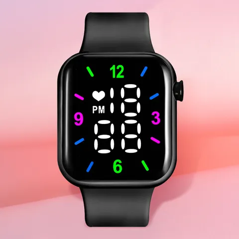 Reloj Deportivo Electrónico LED Cuadrado Con Patrón de Corazón Pantalla de Alta Definición Reloj Digital Correa de Silicona Suave Reloj Luminoso Multifuncional