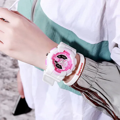 Trendy Silicone Sports Quartz Watch For Women Men Dual Display Analog Digital Multi Function Waterproof Student Wrist Watch