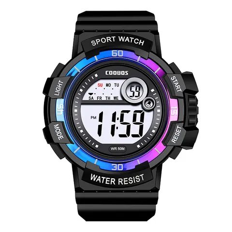Teen Sport Digitaluhr Wasserdicht Student Multifunktionale Leuchtende Wecker Armbanduhr Kunststoff Harz Gehäuse PU Band Uhr