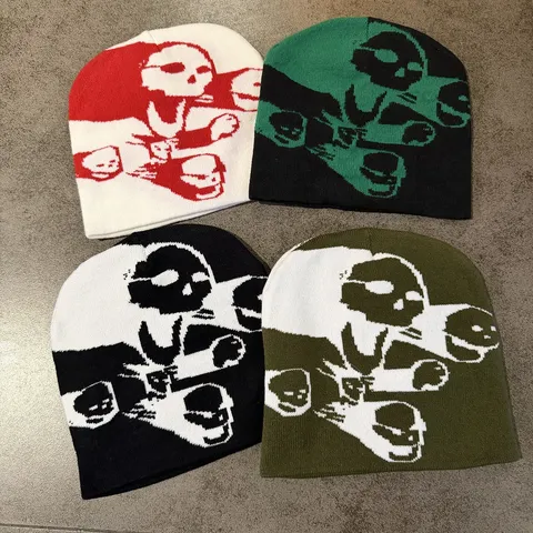Halloween Geist Totenkopf Strickmütze Für Herren Damen Winter Warm Hip-Hop Streetwear Acryl Strick Skullcap Mütze