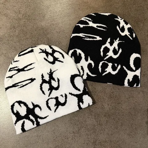 Unisex Hip Hop Gebreide Muts Abstract Graffiti Patroon Streetwear Warme Winter Randloze Muts Cuff Skull Cap Voor Heren Dames Outdoor