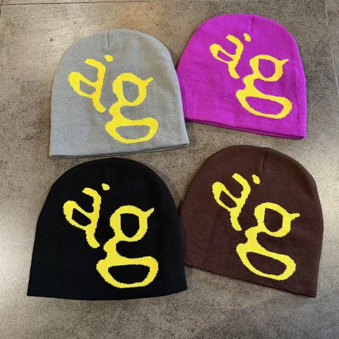 Unisex Gebreide Muts Beanie Winter Warm Acryl Letterpatroon Korte Slouchy Skull Cap Streetwear Knit Hoofdbedekking