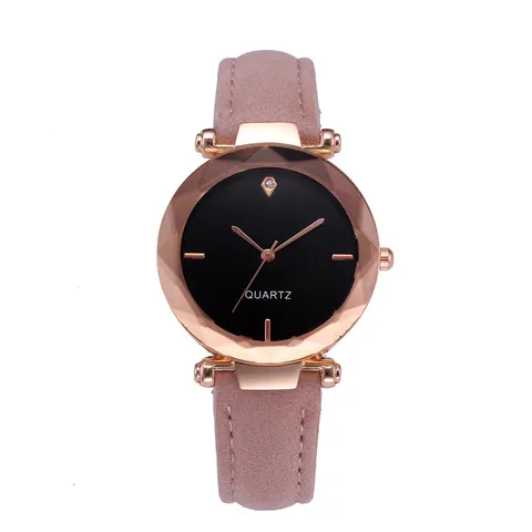 Fashion Women Rhombic Bezel Quartz Watch With Frosted Leather Strap Rhinestone Dial Multi-faceted Mirror Minimalist Analog Watch For School Everyday