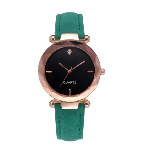 Fashion Women Rhombic Bezel Quartz Watch With Frosted Leather Strap Rhinestone Dial Multi-faceted Mirror Minimalist Analog Watch For School Everyday