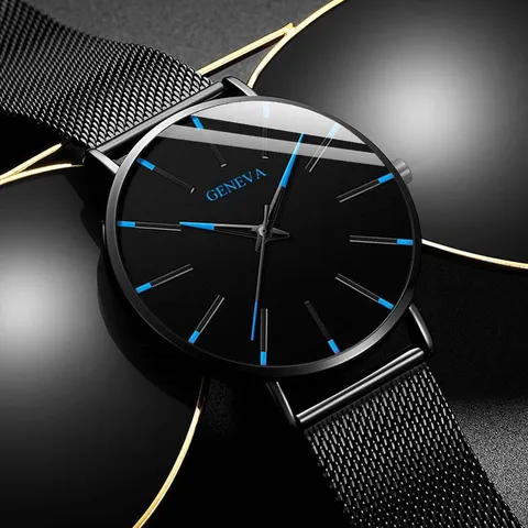 Mode Genf Herren Damen Business Quarzuhr Einfache Mesh Leder Armband Leuchtzeiger Luxus Paar Armbanduhr Elegante Zeitmesser