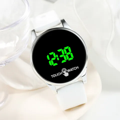 Fashion Round LED Digital Watch Touch Control Electronic Watch Alarm Clock Function Silicone Strap For Men Women Couple