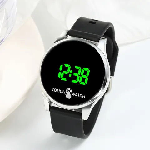 Fashion Round LED Digital Watch Touch Control Electronic Watch Alarm Clock Function Silicone Strap For Men Women Couple