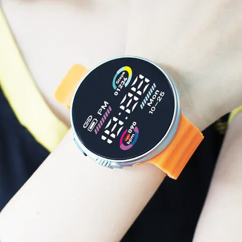 Μόδα Unisex LED Ψηφιακό Ηλεκτρονικό Ρολόι Στρογγυλό Αθλητικό Ρολόι Χεριού Κυματιστό PVC Λουράκι Δίχρωμο Καντράν Ρολόι Για Μαθητές Τρέξιμο Καθημερινό