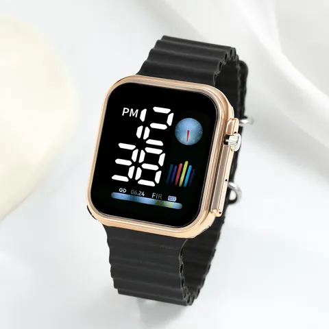 Fashion Square LED Digital Electronic Watch For Girls Students Simple Casual Silicone Strap Sport Wristwatch With Time Date Display