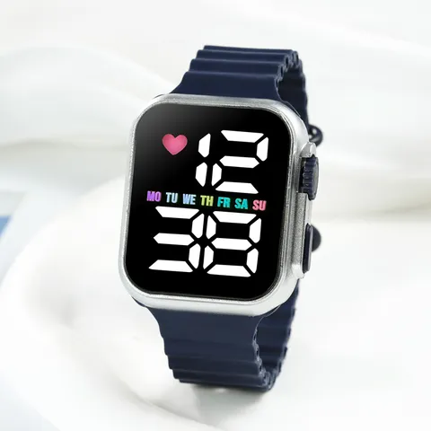 Montre Digitale Carrée à LED Électroplaquée de Mode Bracelet en Silicone Minimaliste Montre Bracelet Électronique Étudiant Pour Unisexe Quotidien Sport