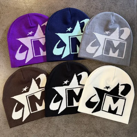 Acryl Strickmütze Für Herren Damen Winter Warm Stern Buchstabe Jacquard Skull Cap Streetwear Trendy Hip Hop Mütze