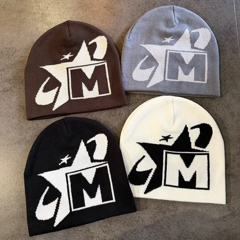 Acryl Strickmütze Für Herren Damen Winter Warm Stern Buchstabe Jacquard Skull Cap Streetwear Trendy Hip Hop Mütze