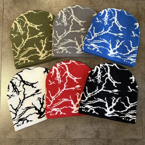 Berretto in Maglia Jacquard a Fulmine Unisex Street Hip Hop Skull Cap Inverno Caldo Misto Acrilico Sport all'Aperto